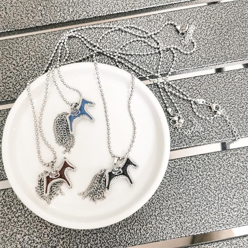 Titanium Steel Horse Pony Tassel Pendant Necklaces Women Mujer Adjusting Long Rope Sweater Chain Neck Accessories Gifts