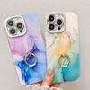 For IPhone16 Electroplated Phone Case for Apple 15promax Marble Patterned Ring Holder Cover