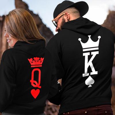 Толстовки для пар с принтом King Queen Crown для влюбленных, повседневная толстовка с карманом, теплые пуловеры с капюшоном, пальто