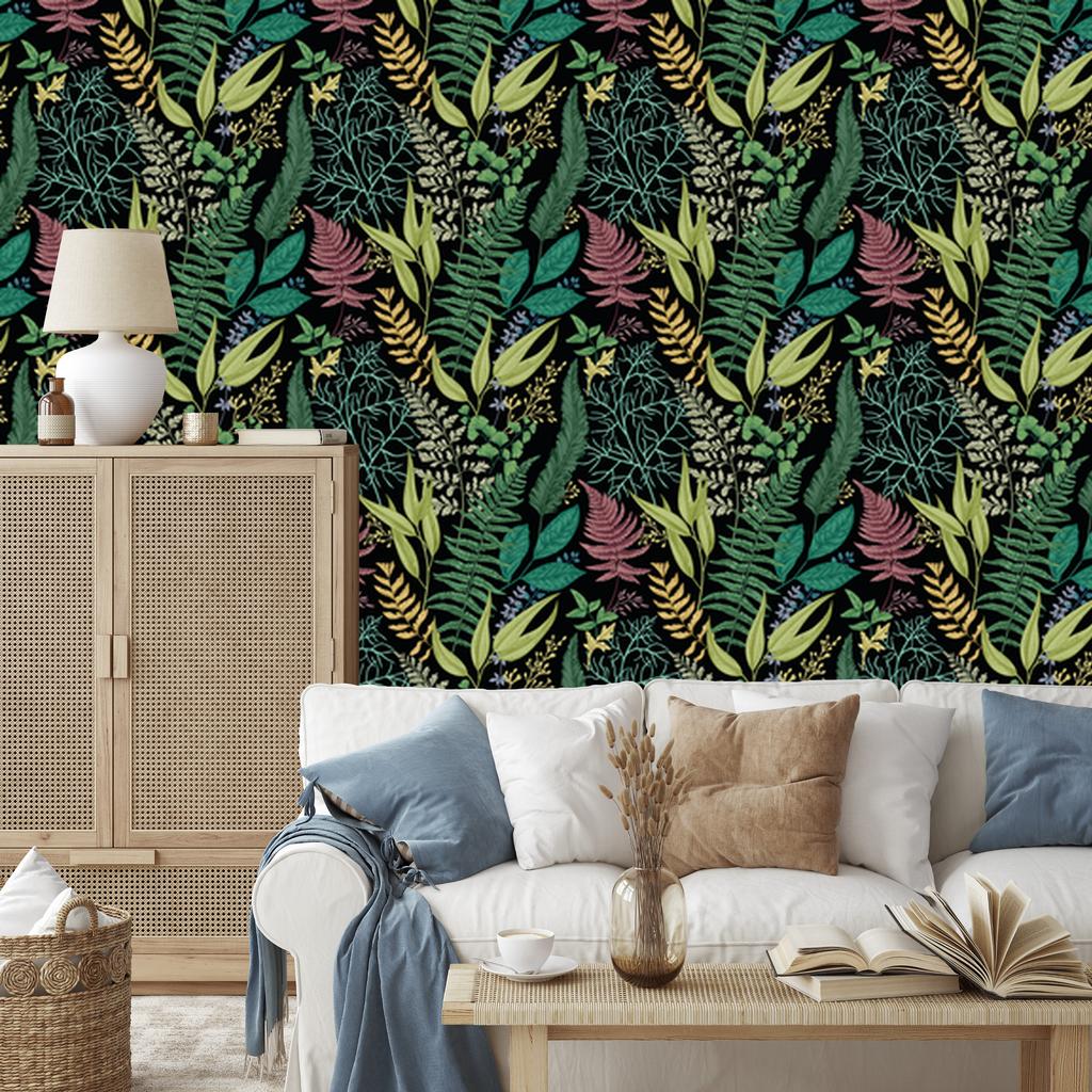 Forest wallpaper with fern leaves for living room and bedroom 50x1000