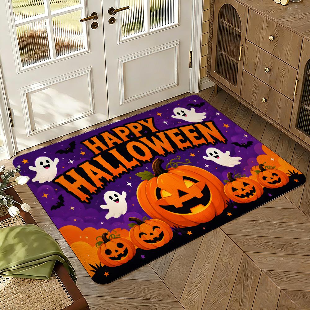 HAPPY HALLOWEEN Floor Mat Soft Thickened Absorbent Non-Slip Bedroom Living Room Door Mat Home Decor Flannel Rugs