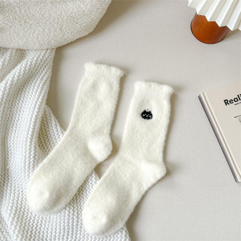 Cartoon Mink Velvet Thick Women's Socks Thick Fleece White Mid-tube Socks Winter Socks