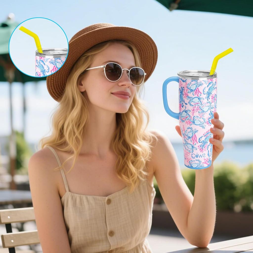 3PCS Reble Straws Replacement Compatible with Swig,Stainless Steel Straw with Colorful Silicone Straw Cover Compatible with Swig 40oz Mega Mug