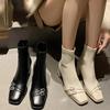 Thick Heel Ankle Boots Women Street Style Slim Square Toe Zipper Autumn Winter Rhinestone Ladies Shoes
