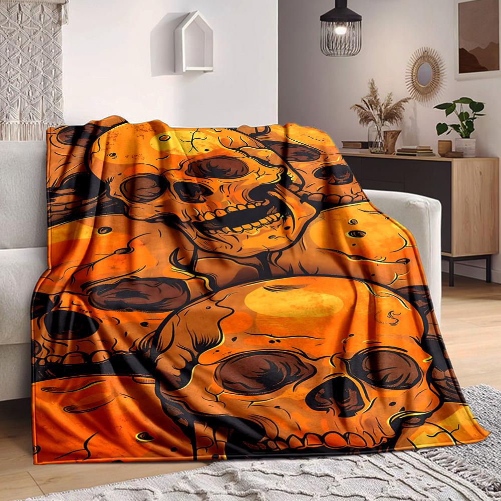1pc Skull Horror Lightweight Flannel Blanket, Comfortable and Warm Blanket, for Office and Camping Sofa Bed, Livingroom164