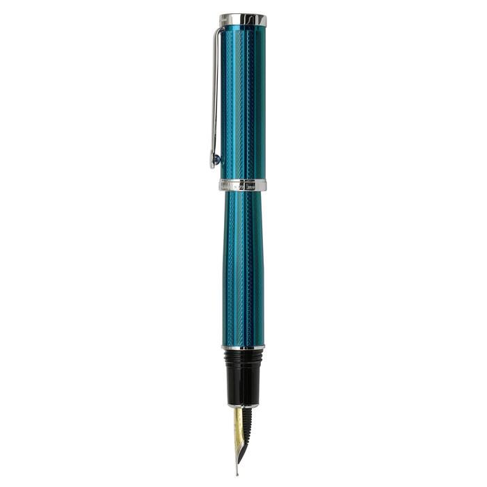 Xezo Diamond-Cut Azure Blue Medium Fountain Pen, Platinum Trim (Architect Azure Blue FM) - Azure Blue, 1 Count