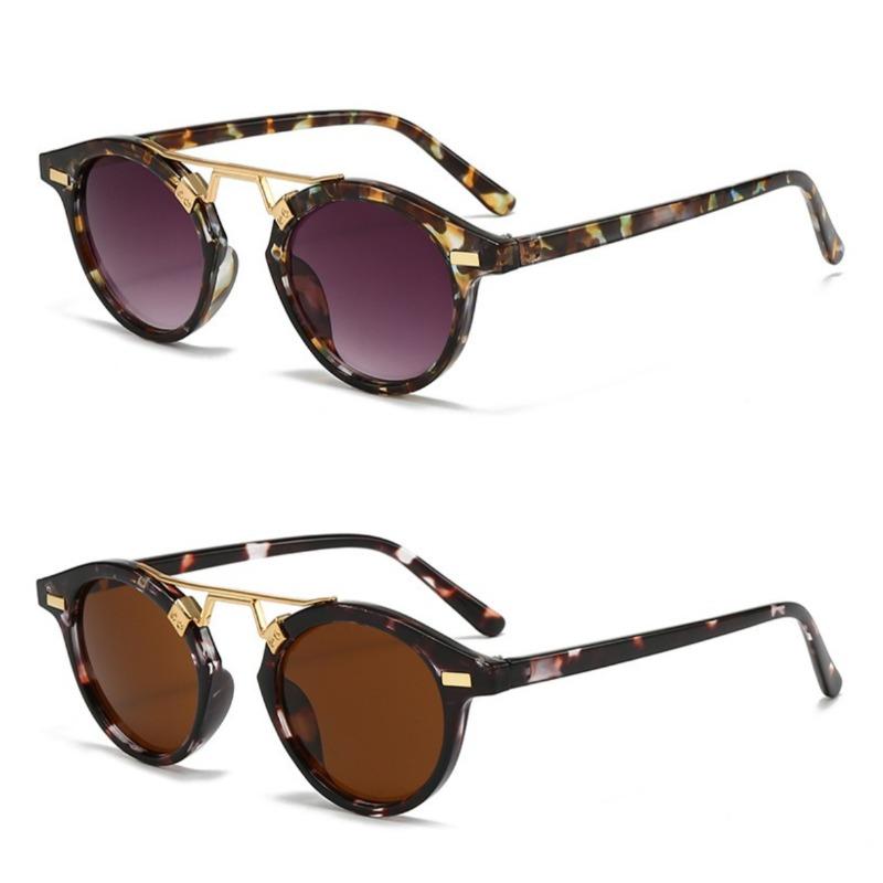 Vintage Retro Round Frame Sunglasses for Lady Leopard Print Color Stylishable Glasses Daily Style Sunglasses UV400 lunettes de soleil