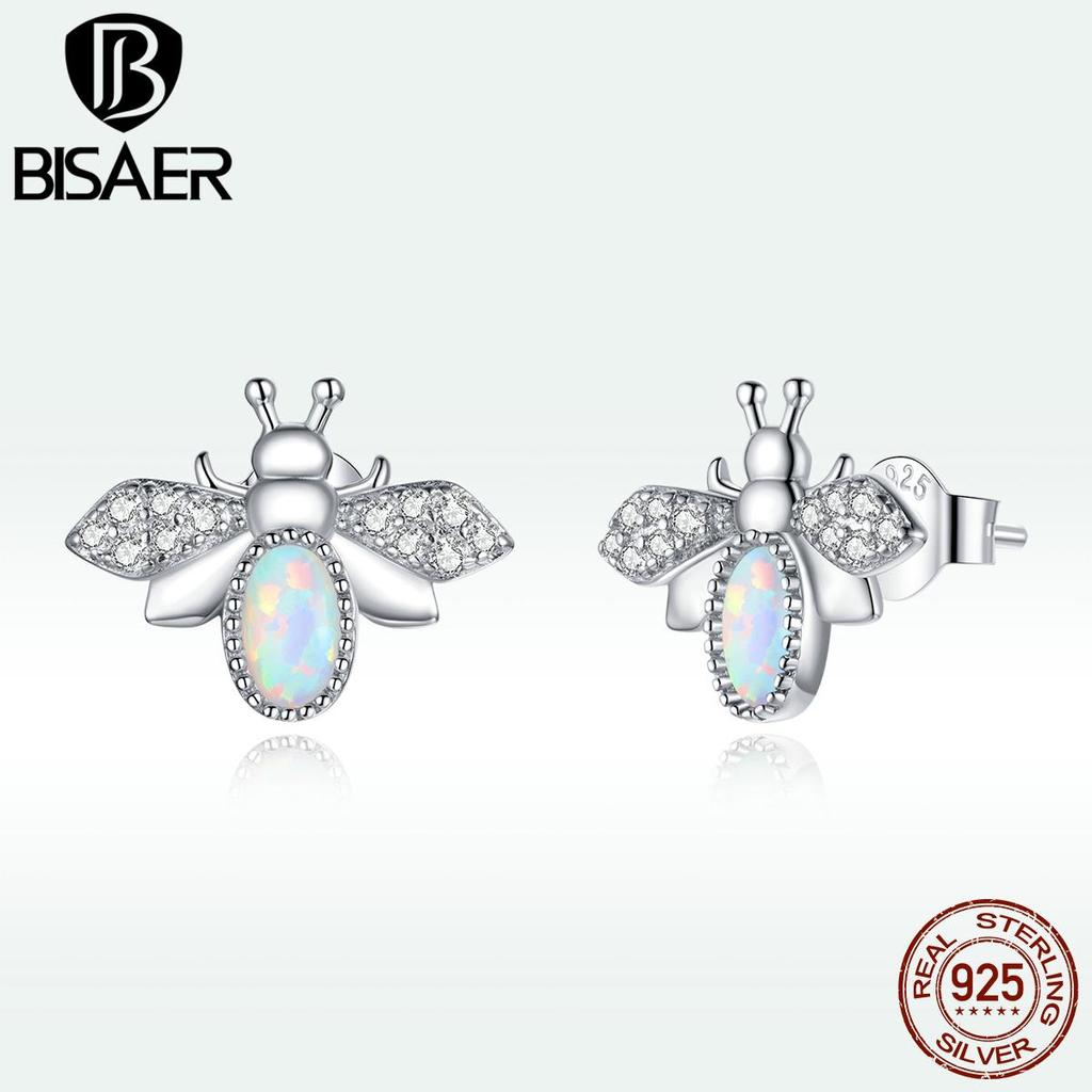 Bisaer Серьги-пчелы из стерлингового серебра 925 пробы с опалом и животными, милые серьги, подарок для девочки, ювелирные украшения, оригинальный дизайн