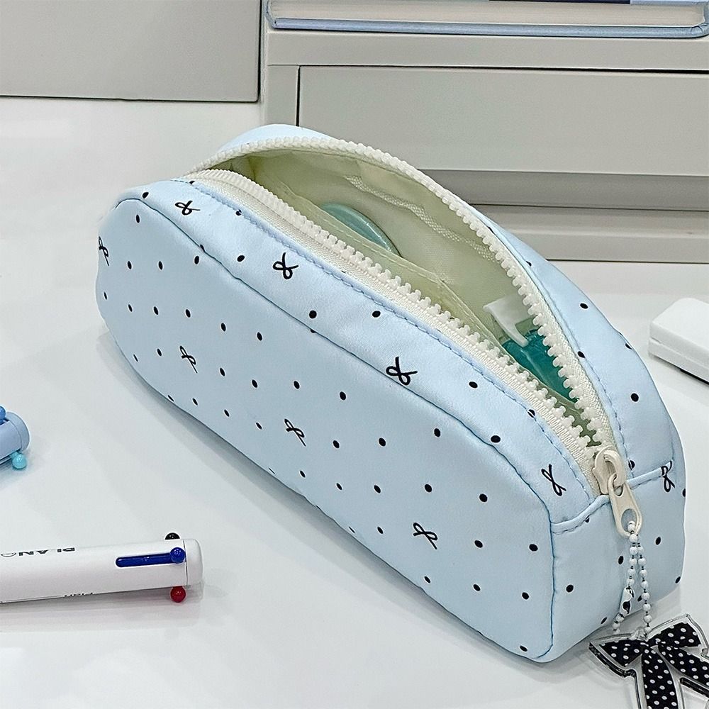 Large Capacity Pen Bag Polka Dot Bow Stationery Organizer INS Pencil Case Students