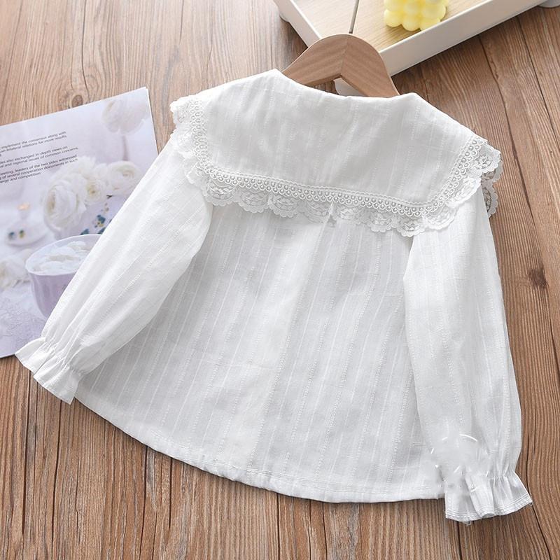 Spring Cotton Girls Blouses Shirt Long Sleeve Solid White Tops Kids Lapel For SchooL Clothes Children Tops