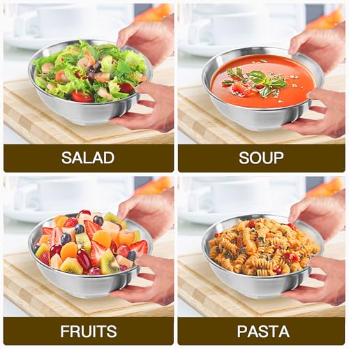 IMEEA Миска для рамена, Миска для лапши, Салатница, Прибл.. 22 см, Нержавеющая сталь, Можно мыть в посудомоечной машине, Термостойкий, Матовая двойная стенка, Набор из 2 шт.