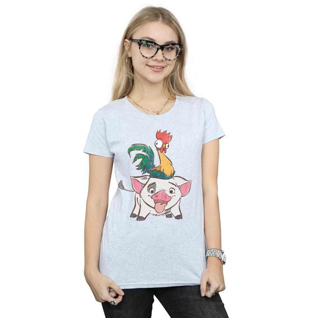 Disney Womens/Ladies Moana Hei Hei And Pua Cotton T-Shirt