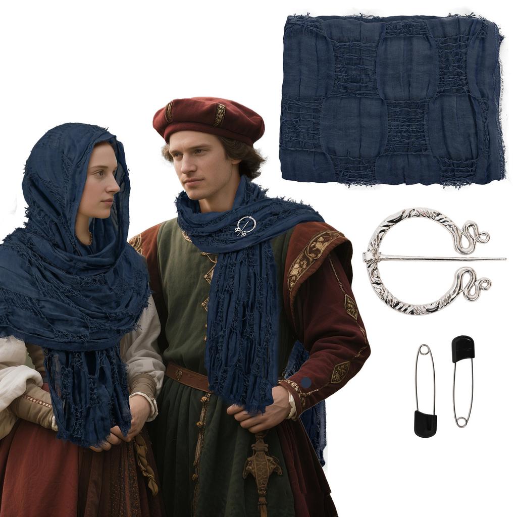 Medieval Wasteland Scarf Shawl Renaissant Costume Accessory With Shawl Brooch Unisex Cotton Blend Cloak for Halloween