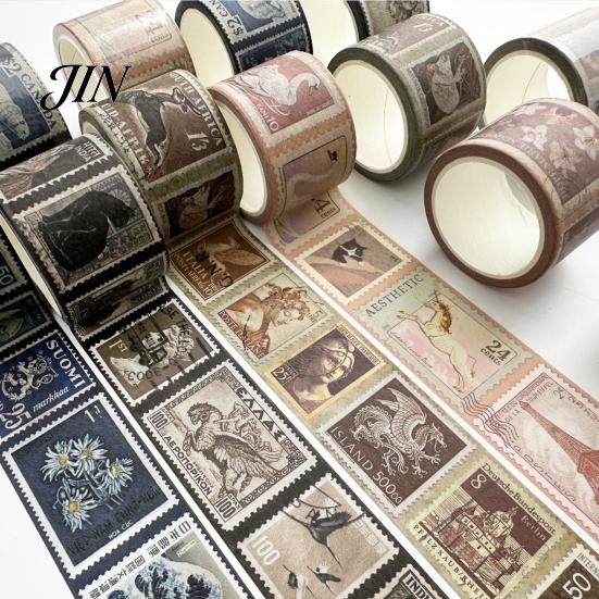 Lightweight Washi Tape Vintage Stamp Roll, Aesthetic Decorative Masking Tape, Retro Classical Adhesive for DIY Art Crafts, Journaling Scrapbooking