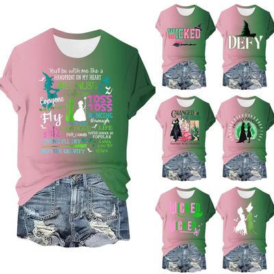 Женская повседневная футболка с принтом, пуловер с круглым вырезом, топ с коротким рукавом