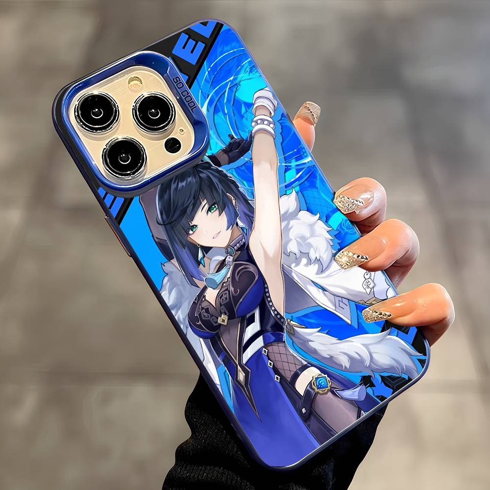 Yelan Genshin Impact Phone Case For IPhone 17 16 15 14 13 12 11 Plus Pro Max Multicolor Aurora Laser Shockproof Funda Cover