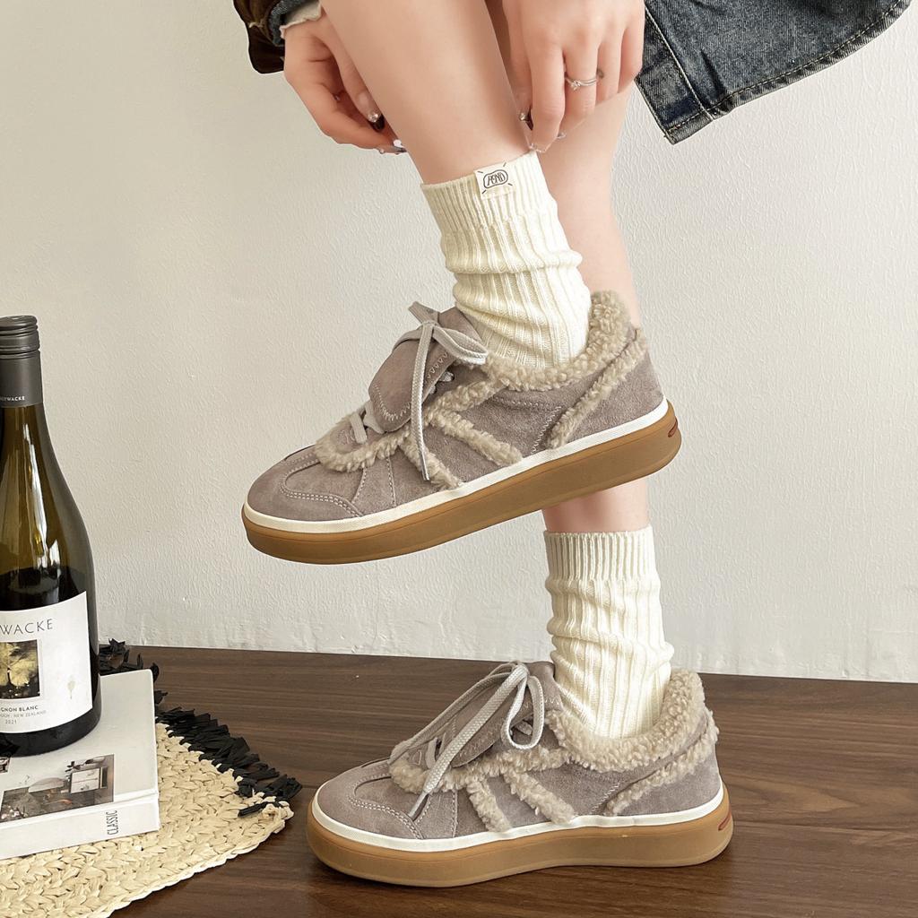 Тыква, запеченная на углях, Оранжевый Осенне-зимний Мех с инеем Универсальная Уличная Повседневная Плюшевая Немецкая Тренировочная Обувь