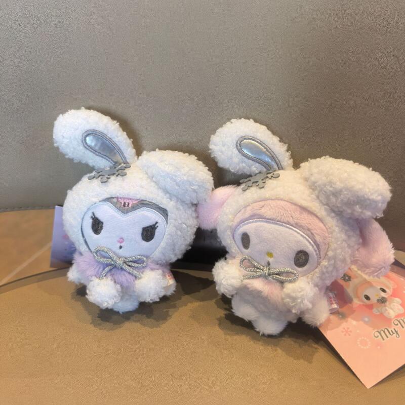 Кавайные Мультяшные Плюшевые Игрушки My Melody Cinnamoroll Брелок Зимний Серебряный Kuromi Подвеска на Рюкзак Мягкая Игрушка Подарок Девочке на День Рождения