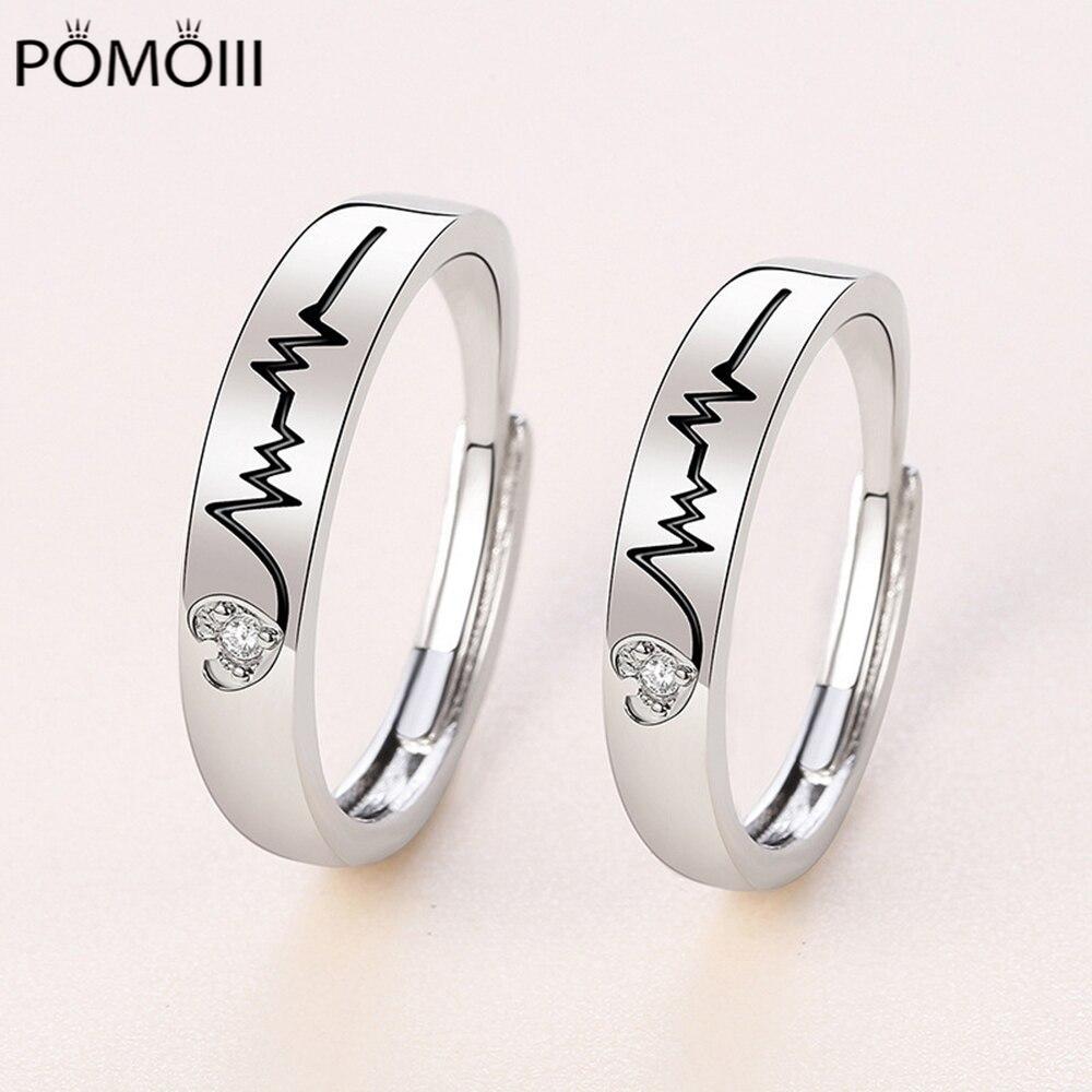 2PC Couple Ring Heartbeat Fashion Micro-set Gems Opening Adjustable A Pair Lovers Rings Jewelry Valentine Day Anniversary Gift