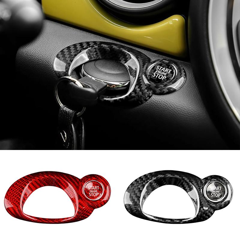 1PC Carbon Fiber For MINI Cooper R55 R56 R57 R60 Car Key Engine Start Stop Ring Frame Cover Button Sticker Auto Accessories ulqch44