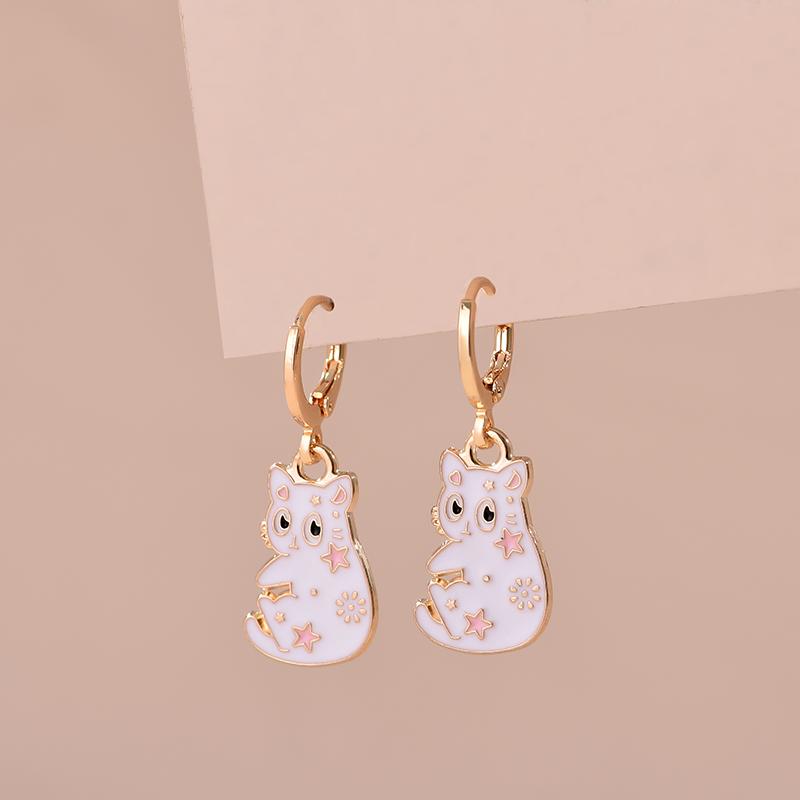 Colorful Aesthetic Animal Cat Rabbit Koi Dragon Earrings For Women Girls Enameled Delicate Gold Color Hoop Earrings Zircon Gift