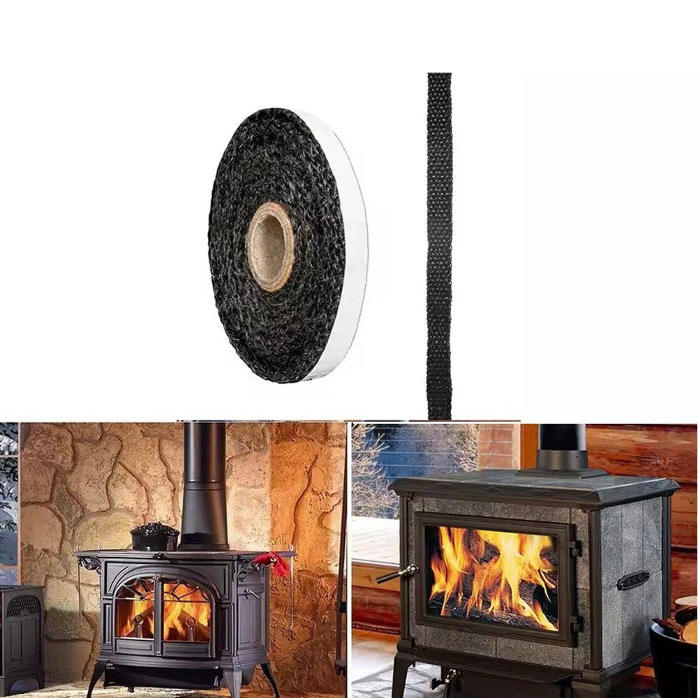 Black Flat Stove Rope Self Adhesive Chimney Door Sealing Cord Stove Heating Fireplaces Part