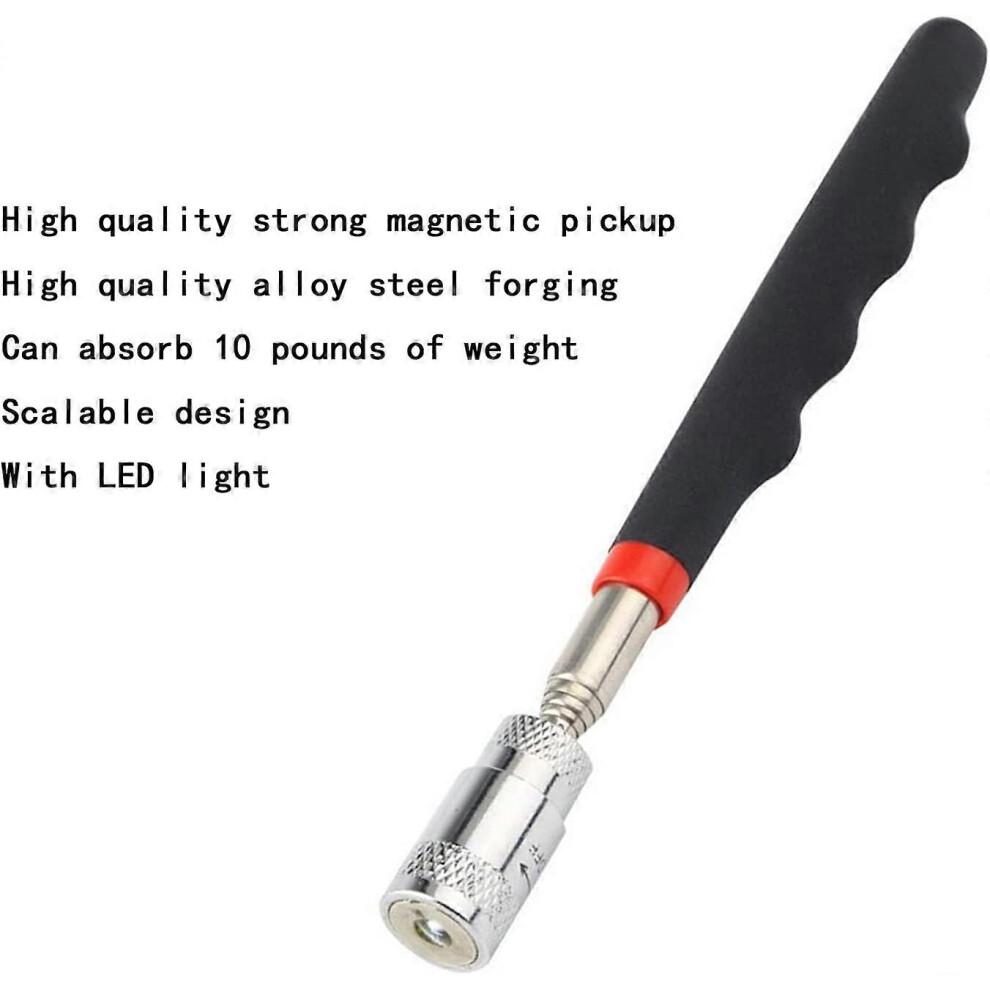 LED telescopic magnetic tool, extendable from 19cm to 80cm with LED light, magnetic telescopic tool, suitable for finding metal parts such as nuts, et