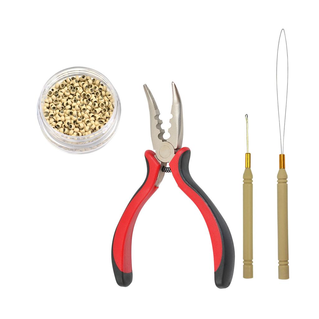 Набор инструментов для наращивания волос, 1000 шт., микрокольца, бусины + 1 шт., игла с крючком + 1 шт., плоскогубцы для волос с I-образным наконечником и 3 отверстиями