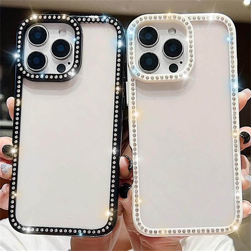 Прозрачный сверкающий бриллиантовый свежий чехол для телефона для iPhone 16 15 14 13 12 11 Pro Max Девочки Прозрачный ударопрочный мягкий чехол Подарок
