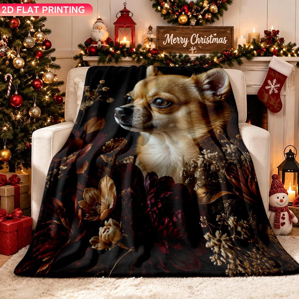Blanket 1pc Animal Portrait in Flowers 2D-Printed Flannel Throw Blanket - Soft And Cozy Suitable for Use on The Sofa While Traveli