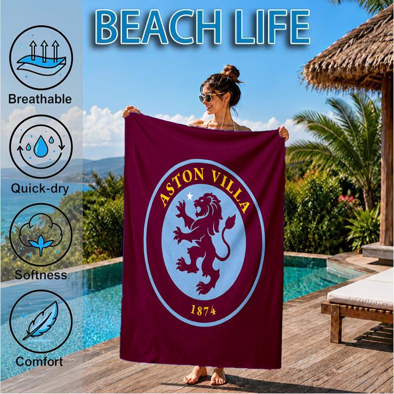 Aston Football Club Printed Microfiber Beach Towel, Soft And Absorbent, Quick-Dry, Ideal for Summer Travel, Beach Essential, Swimming Pool