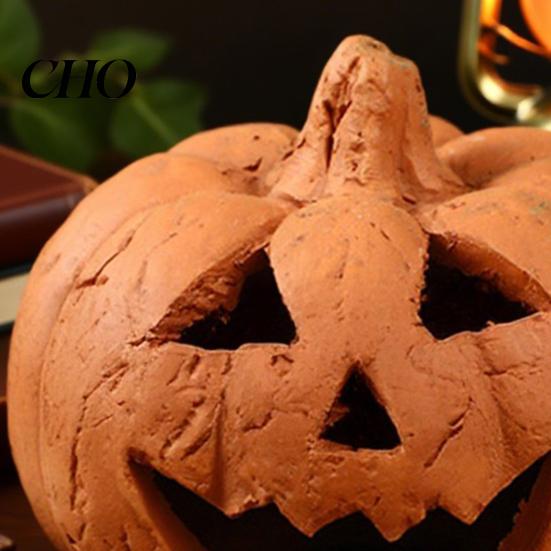 Cool Effect Pumpkin Statue Handcrafted Hand-Carved Resin Figurine Halloween Decor Tabletop Ornament for Home Party Terracotta