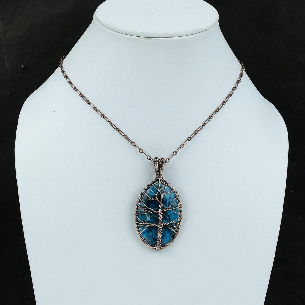 Tree Of Life Neon Apatite Copper Pendant Wire Wrapped Gemstone Pendant Copper Jewelry Handmade Pendant Tree Of Life Jewelry Gift For Mother
