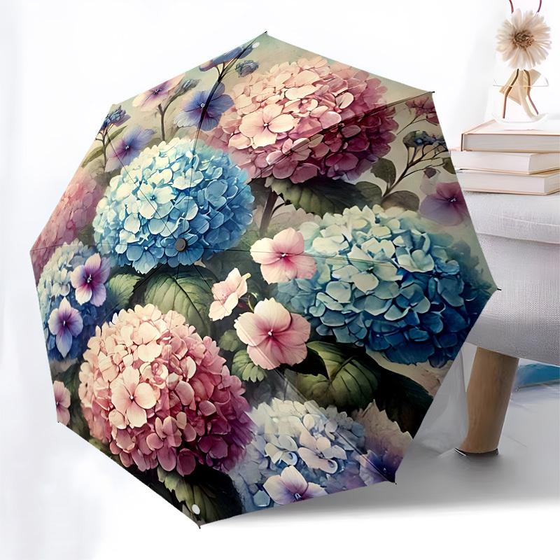 Автоматический складной зонт-трость 'Hydrangea', компактный, 8 спиц, уникальный стиль, подходит для повседневного использования на улице, идеальный подарок для друзей и семьи