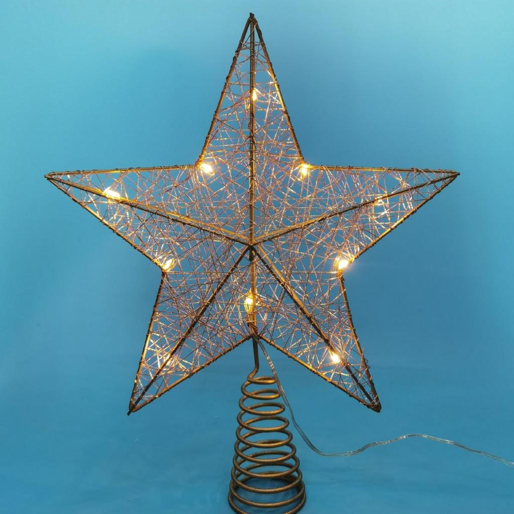 LED Glittering Rattan Wrought Iron Christmas Tree Topper Ornament