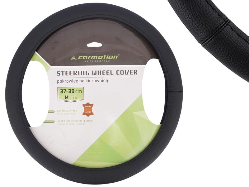 Steering Wheel Cover, "M" 37-39 Cm, Made of 1 Piece of Genuine Leather, Black