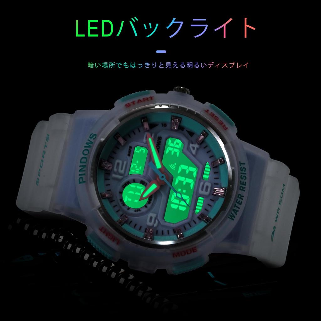 Спортивные часы PINDOWS с LED-подсветкой, водонепроницаемостью до 50 м, многофункциональный фитнес-трекер для активного отдыха и приключений на природе, женские, аналогово-цифровой дисплей, измерение сопротивления.