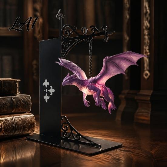 Fantasy Literature Fan Gift Dragon Bookshelf Lamp Retro Flying Light Medieval Style Tabletop Ornament Creative Bookend Light for Library Reading