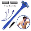 2-In-1 Men Back Shaver with Silicone Long Handle Bath Shower Body Back Scrubber Hair Trimmer Ergonomic Manual Wet Dry Hair Remover Tools