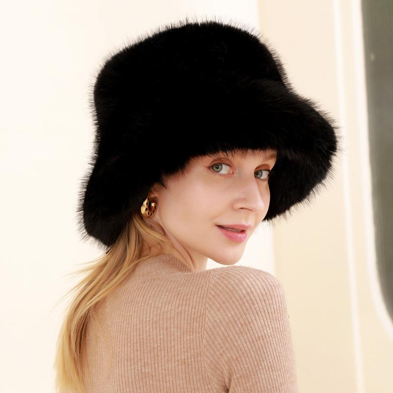 Autumn and Winter Thick Warm Women's Hat Versatile and Fashionable Imitation Fox Fur Fisherman Hats