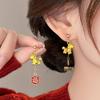 Серьги Guochao с капельным маслом, символ лошади Фу: Модные Золотые Новогодние Серьги