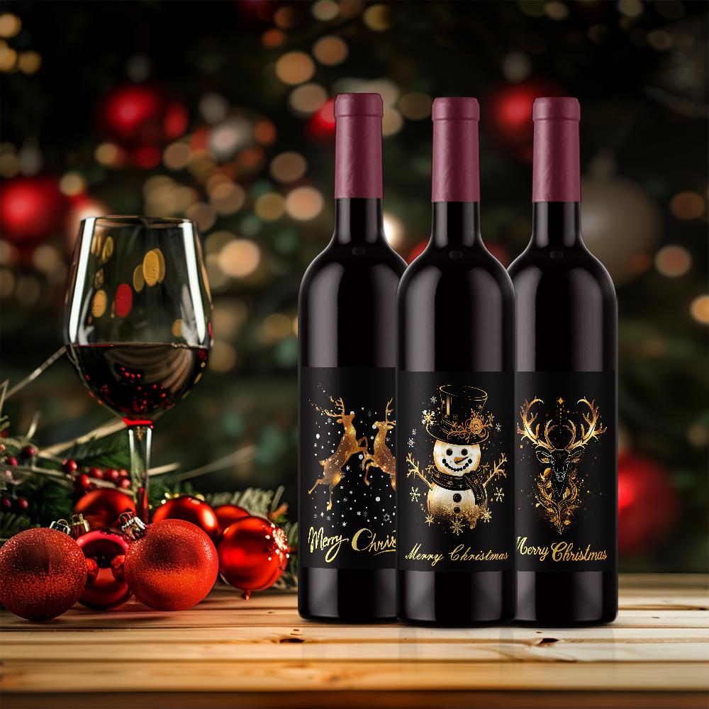 9pcs Christmas Decoration Wine Bottle Waterproof Stickers 5x3.93inch Christmas Wine Label, Christmas Party Decoration