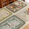 2Pcs Vintage Flower Placemat Waterproof Heat-Resistant Non-slip PVC Heat Insulation Rectangle Round Dining Table Protection Decoration