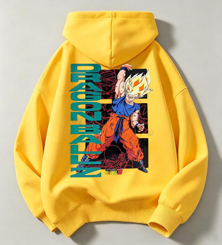 Dragon Ball Retro Autumn/Winter Children's Comfortable Hooded Sweatshirt - Cool Goku Anime Big-Size Warm Pullover Sweatshirt