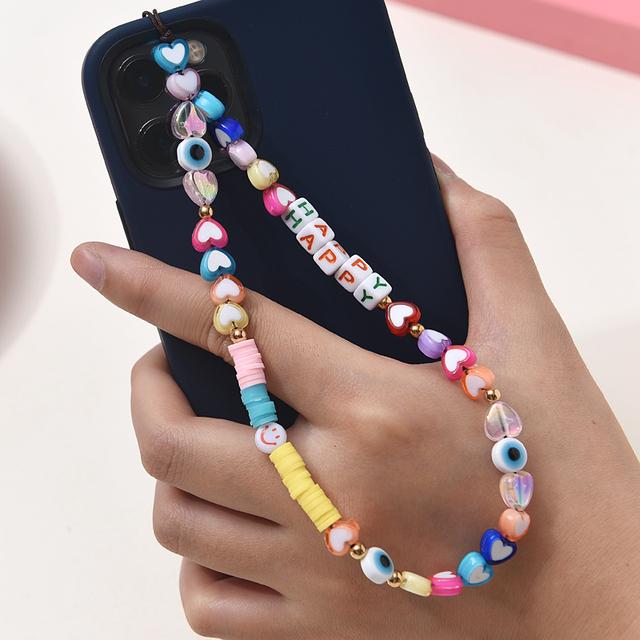 Модные женские акриловые глиняные каменные бусины, цепочка для мобильного телефона, ремешок для мобильного телефона, подвесной шнур, брелок для ключей, ювелирные изделия, настраиваемые