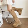 Long Tube Stack Boots Women's Summer 2025 New Big Tube Circumference Western Cowboy Boots Heightened Thick-soled Khaki Boots