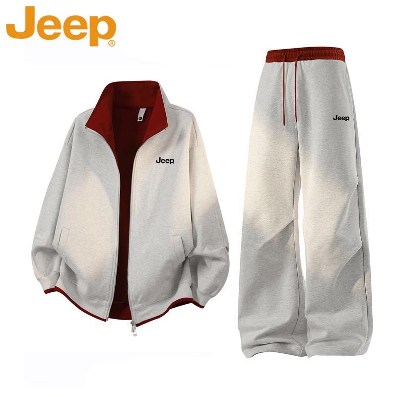 JEEP Men's Spring/Autumn Casual Two-Piece Stand-Collar Jacket and Pants Set