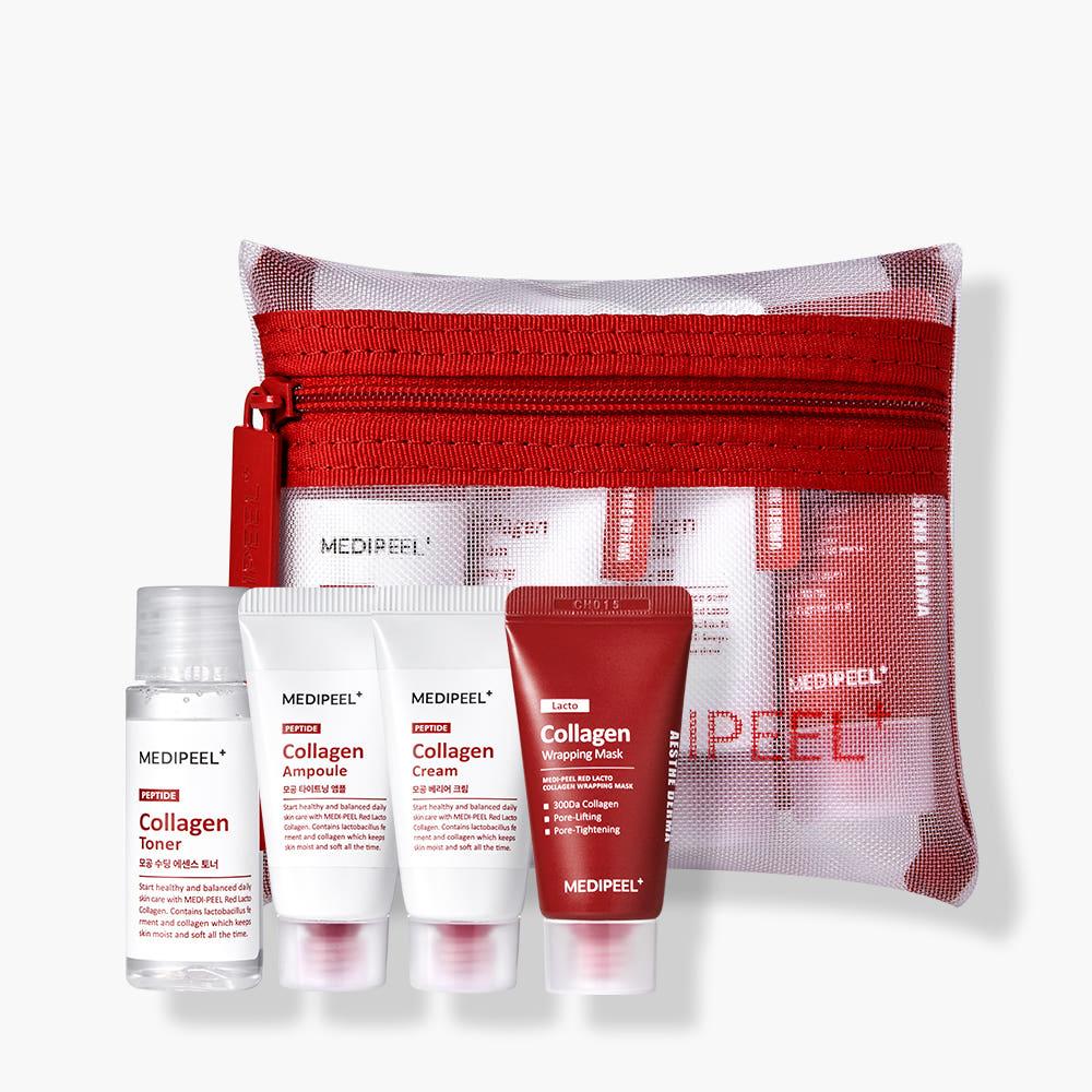 MEDIPEEL Red Lacto Collagen Skin Care Trial Kit 4 Pieces Toner Ampoule Cream Wrapping Mask Travel Set
