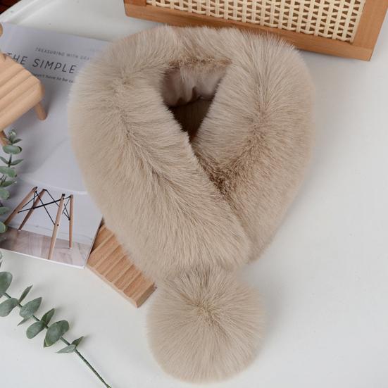 Imitation Fur Winter Scarf with Faux Fur Balls Solid Color Thickened Warm Neck Shawl