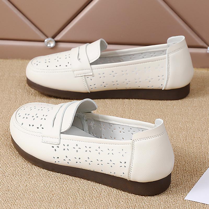 Women's Flats Loafers Driving Shoes Moccasins White Flats Casual Soft Summer Hollow Walking Shoes for Mother